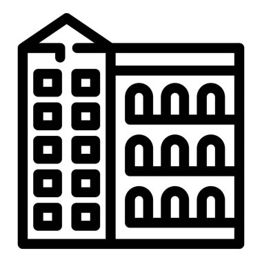 Birçok penceresi olan bir binayı temsil eden basit siyah beyaz vektör simgesi, turizm veya emlak kavramları için kullanışlı