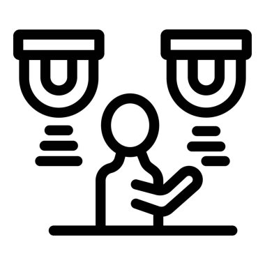 İnsan, havada asılı duran ve sinyal yayan özdeş cisimler tarafından temsil edilen iki seçenek arasında seçim yapmaktadır.