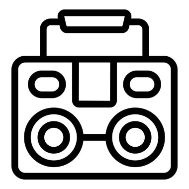Müzik, ses ve taşınabilir eğlenceyi sembolize eden basit bir boombox simgesi