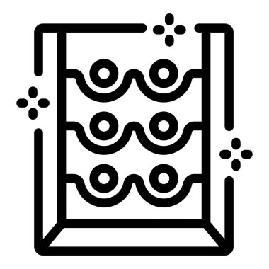 Şarap rafının temiz ve minimalist çizgisi simgesi. Şarap depolama ve tatma etkinlikleri için ideal.