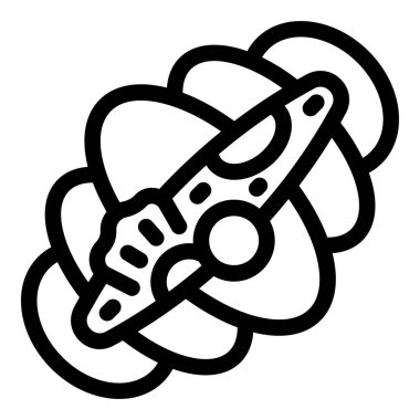 Uzayda uçan bir uzay aracının arka planda yörüngesinde dönen gezegenlerin simgesi.