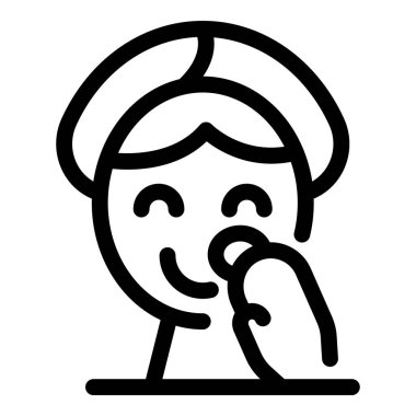 Yüzüne makyaj yapan mutlu bir kadının çizgi simgesi.