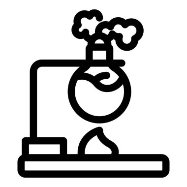 Ateşin üzerinde yuvarlak bir şişede ısıtılan sıvıyla kimyasal bir deneyi temsil eden basit bir cesur vektör simgesi