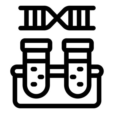 DNA yapısını ve test tüplerini tasvir eden basit bir simge, genetik mühendisliği ve laboratuvar deneylerini temsil ediyor.