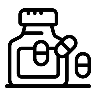 İlaç şişesinin basit bir simgesi. İçinden haplar dökülüyor.