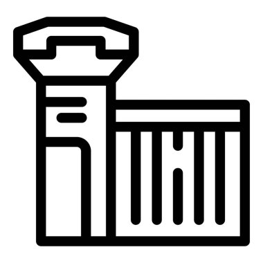 Hapis, güvenlik ve adalet kavramlarını vurgulayan bir hapishane binasının çizgi sanat simgesi