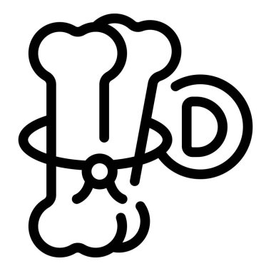 Güçlü kemikler için D vitamininin önemini temsil eden basit, cesur bir taslak simgesi