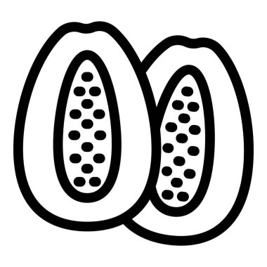 Tohumları görünür olan iki papaya yarısının basit siyah beyaz çizgisi çizimi