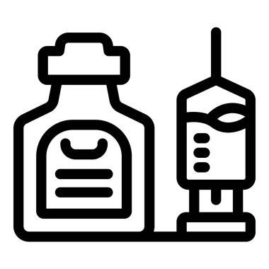 İlaç şişesinden doldurulan tıbbi şırınganın kalın çizgi simgesi