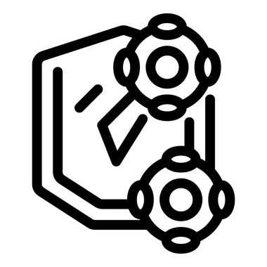 Bağışıklık sistemi virüse antikorlarla saldırıyor, bağışıklık savunma ikonu, ana hatlar tarzı