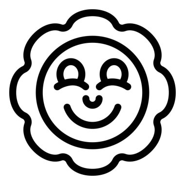 Gülümseyen güneşin basit sanat simgesi, neşeyi, pozitifliği ve güneşli günleri simgeliyor.