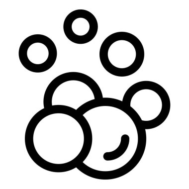 Havada yüzen birden fazla sabun köpüğü içeren minimalist simge tasarımı, basit ve temiz çizgi sanatı tarzı