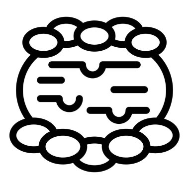 Krema ve çikolata parçacıklarıyla süslenmiş yuvarlak pasta çizgisi sanatı.