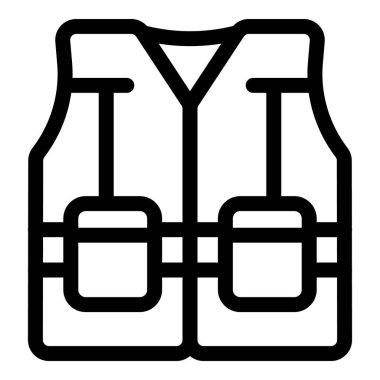 Bir can yeleğinin basit siyah beyaz simgesi, su aktiviteleri için güvenlik ve koruma sağlıyor.