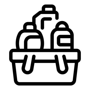 Temizlik ürünleriyle dolu bir sepetin satır simgesi, temizlik hizmetlerini temsil etmek için ideal