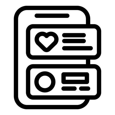 Bir akıllı telefonun aşk ve ilişkileri temsil eden bir kalp ikonu ile flört uygulaması arayüzü gösteren basit vektör simgesi