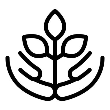 Çevre korumasını sembolize eden, büyüyen bir bitkiyi dikkatlice tutan iki elin simgesi
