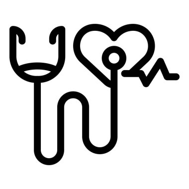 Kalp atışlarını ölçen, sağlık hizmetlerini ve tıbbi kavramları temsil eden basit ve cesur bir steteskop simgesi.