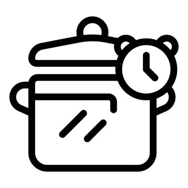 Kronometresi olan bir tencerenin çizgi simgesi, yemek pişirme zamanını temsil etmek için mükemmel.