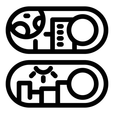 Bir günün ve gecenin basit siyah ve beyaz vektör simgesi, kullanıcı arayüzü tasarımcıları için mükemmel