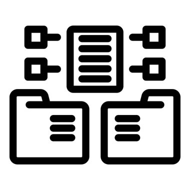 Bu simge, dosyalar ve veritabanları arasındaki bağlantıyı gösteren bir veri yönetim sistemini temsil eder