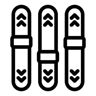 Üç snowboarddan oluşan basit siyah beyaz vektör simgesi bir sırada dik duruyor