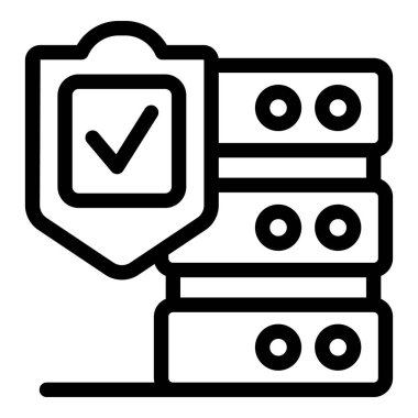 İşaretli bir kalkan sunucu raflarını koruyor, siber güvenlik kavramını temsil ediyor