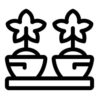 Yıldız şeklinde yaprakları olan iki saksı bitkisinin çizgi sanat simgesi, ev bahçesini ve iç tasarımı temsil ediyor.