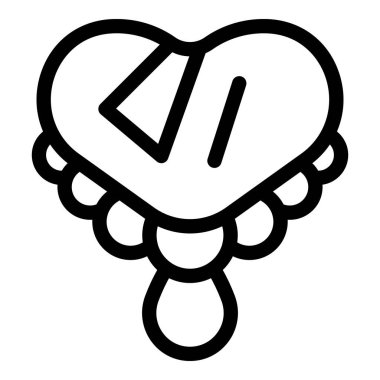 Zincirinde boncuklar asılı bir kalp şeklindeki kolyenin çizgi sanat ikonu