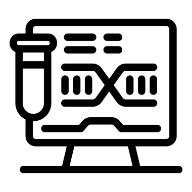 Yanında test tüpü olan DNA yapısını analiz eden bir laboratuvar bilgisayarının simgesi