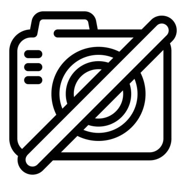 Çapraz çizgisi olan bir kameranın basit siyah-beyaz vektör simgesi, fotoğrafçılığın yasak olduğunu gösterir