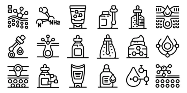 stock vector Niacinamide icons set. Exploring the science behind skincare with icons depicting nanotechnology and biochemical processes for enhanced product development