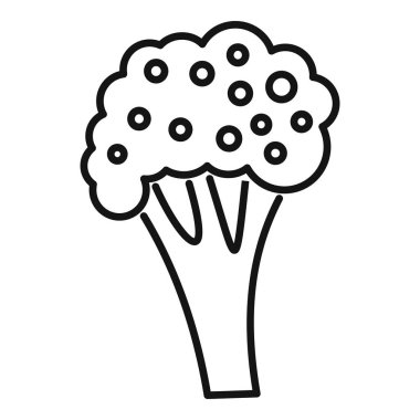 Kalın saplı çiçekli bir brokoli kafasının basit bir simgesi, beyaz bir arka planda izole edilmiş.