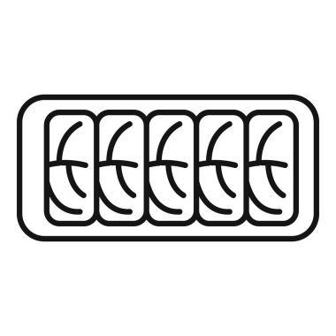 İçinde beş parça somon balığı bulunan plastik bir tepsinin basit çizimi.