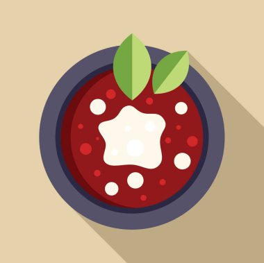 Lezzetli bir tas borş, canlı pancar kökü çorbası, üzerine ekşi krema ve taze defne yaprakları.