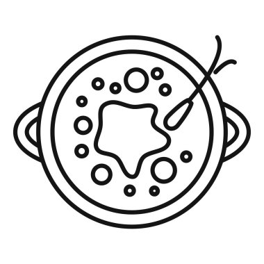 Tıbbi veya bilimsel çizimlerde kullanılmak üzere içinde bakteriler büyüyen bir petri kabının çizgi çizimi