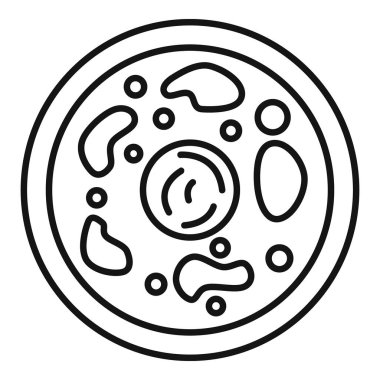 Bir insan hücresinin içinde çekirdekli basit bir siyah beyaz çizgi çizimi.