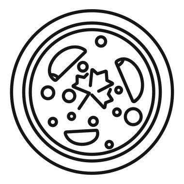 Kanada akçaağaç yapraklı yemek tabağı, Kanada mutfağının ikonu, ince çizgi şeklinde vektör illüstrasyonu