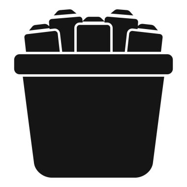 Kağıt atıklarıyla dolu bir çöp kutusunun siyah basit vektör simgesi