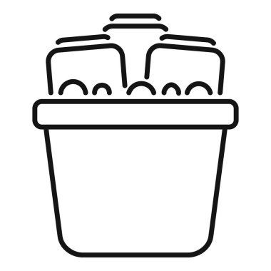 Buruşmuş kağıtlarla dolup taşan bir ofis çöp kutusunun çizgi sanat simgesi, reddedilmiş fikirleri ya da boşa harcanmış kaynakları simgeliyor