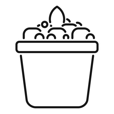 Topraklı bir tencerenin basit bahçe ikonu ve tohumlardan büyüyen bir filiz.