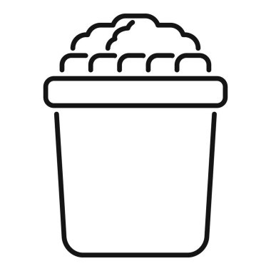 Buz küpleriyle dolu bir kovanın basit çizgi simgesi. Soğuk içecekleri ya da yaz içeceklerini temsil etmek için ideal.