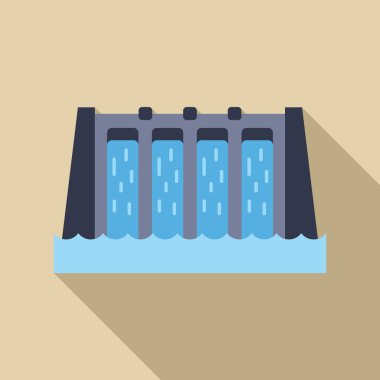 Bu renkli vektör çizimi sudan elektrik üreten bir hidroelektrik santrali tasvir ediyor