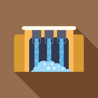 Sudan temiz enerji üreten, yenilenebilir enerji kaynaklarını sembolize eden bir hidroelektrik santrali tasviri