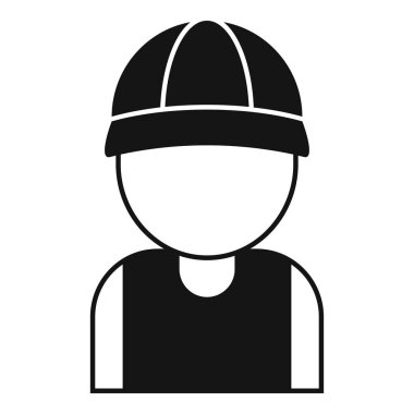 Bir inşaat işçisinin basit siyah-beyaz vektör simgesi. Sert bir şapka takıyor. Endüstrideki güvenliği ve nitelikli işçiliği temsil ediyor.