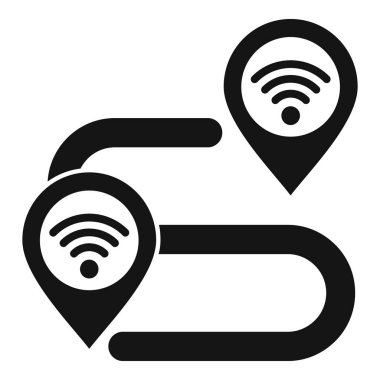 İki wifi noktasını birbirine bağlayan eğri bir rotanın basit siyah simgesi