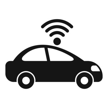 Üzerinde kablosuz sinyali sembolize eden üç kıvrımlı çizgili bir arabanın siyah silüeti.