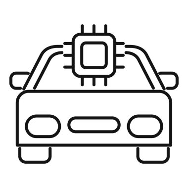 Akıllı araba sistemini temsil eden minimalist çizimler. Yapay zeka teknolojisi.