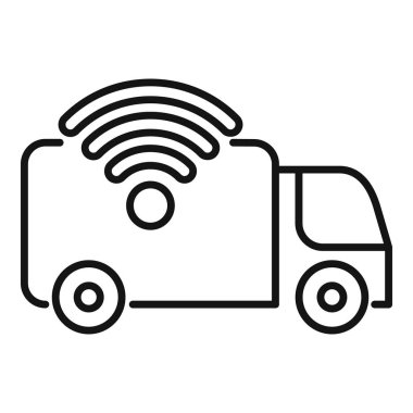 Gerçek zamanlı izleme ve lojistik optimizasyonu temsil eden kablosuz sinyal yayan bir dağıtım kamyonunun basit simgesi