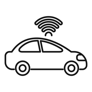 Kablosuz internet sinyali yayan bir arabanın çizgi çizimi, bağlı araba kavramını temsil ediyor